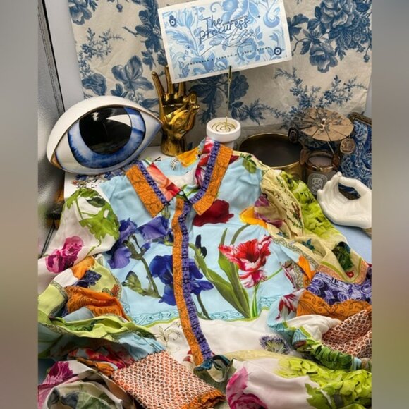 🆕 ALICE + OLIVIA 🧿 NWOT Bertha Floral Blouson Puff Sleeve Shirt Dress - Sz S - Picture 2 of 14